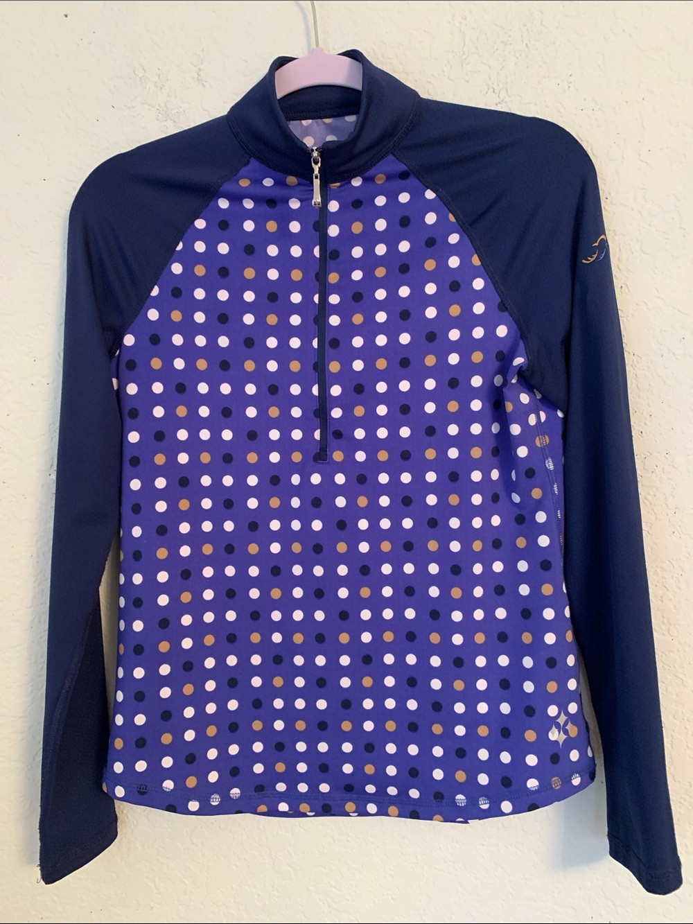 Jofit Purple Polka Dot Long-Sleeve Zip Womens Pullover Size S